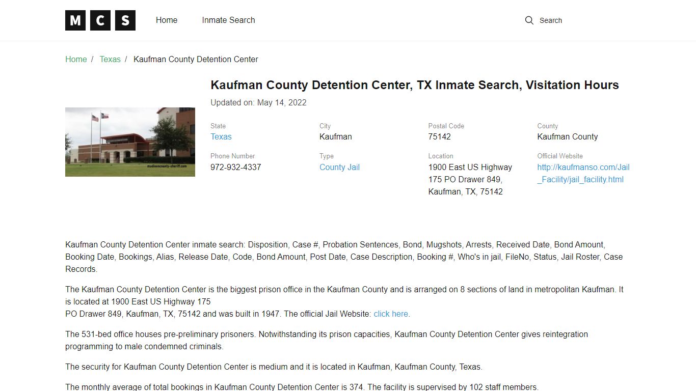 Kaufman County, TX Jail Inmates Search, Visitation Rules
